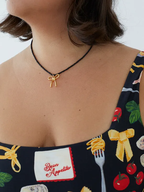 Women Lisa Says Gah Pasta Bow Necklace Black Jewelry