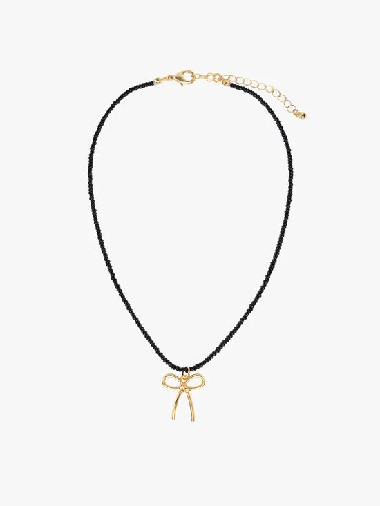 Women Lisa Says Gah Pasta Bow Necklace Black Jewelry