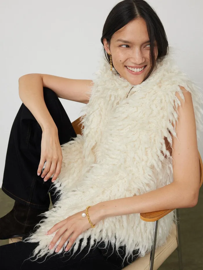 Women Looped Knitted Gilet Cream Jigsaw Knitwear and Cashmere