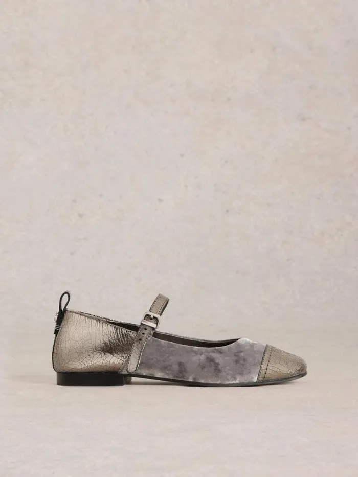 Women Loral Velvet Mary Jane Dusty Grey White Stuff Shoes