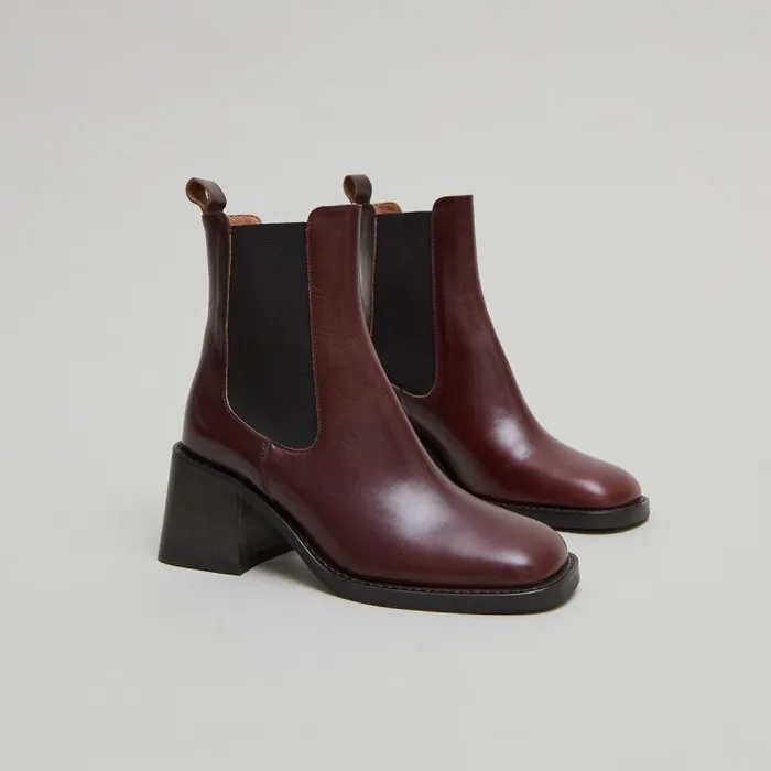 Women Lowboots With Elastic Straps And Thick Heels Brown JONAK Ankle Boots Lowboots