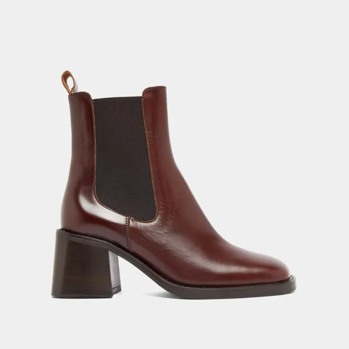 Women Lowboots With Elastic Straps And Thick Heels Brown JONAK Ankle Boots Lowboots