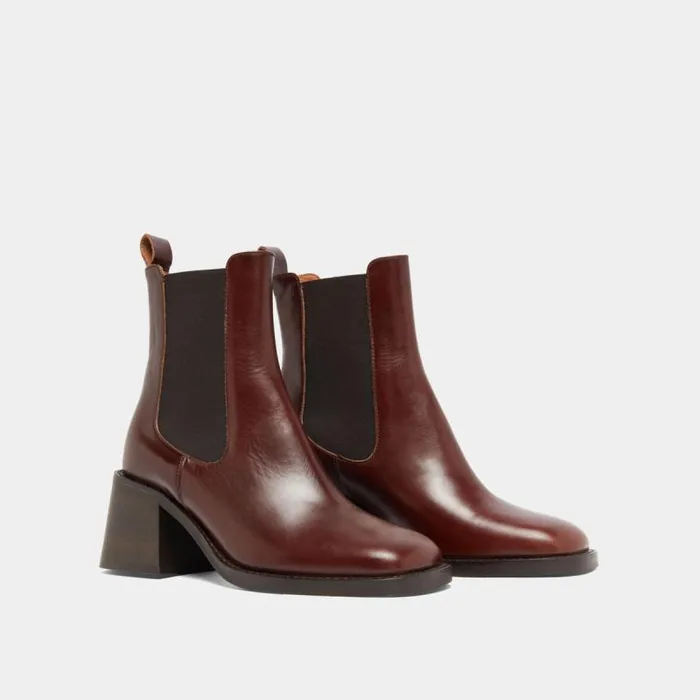 Women Lowboots With Elastic Straps And Thick Heels Brown JONAK Ankle Boots Lowboots