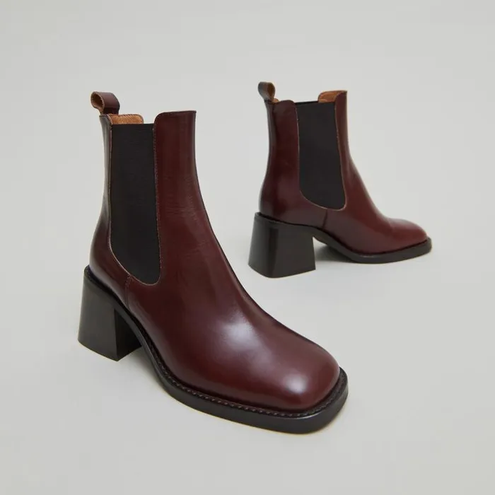 Women Lowboots With Elastic Straps And Thick Heels Brown JONAK Ankle Boots Lowboots
