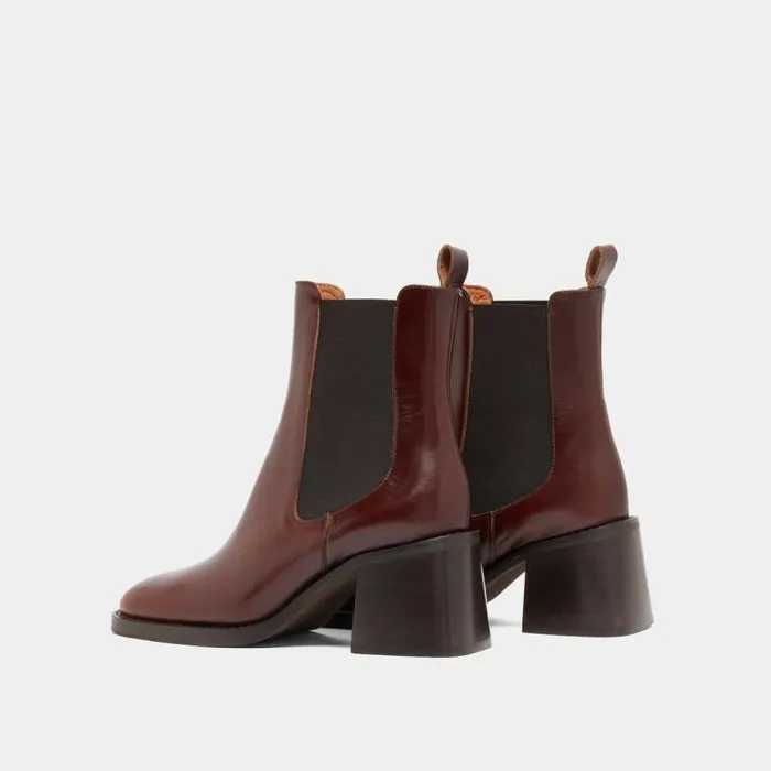 Women Lowboots With Elastic Straps And Thick Heels Brown JONAK Ankle Boots Lowboots