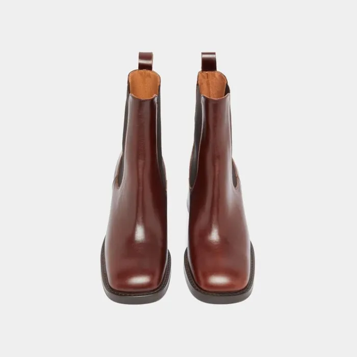 Women Lowboots With Elastic Straps And Thick Heels Brown JONAK Ankle Boots Lowboots