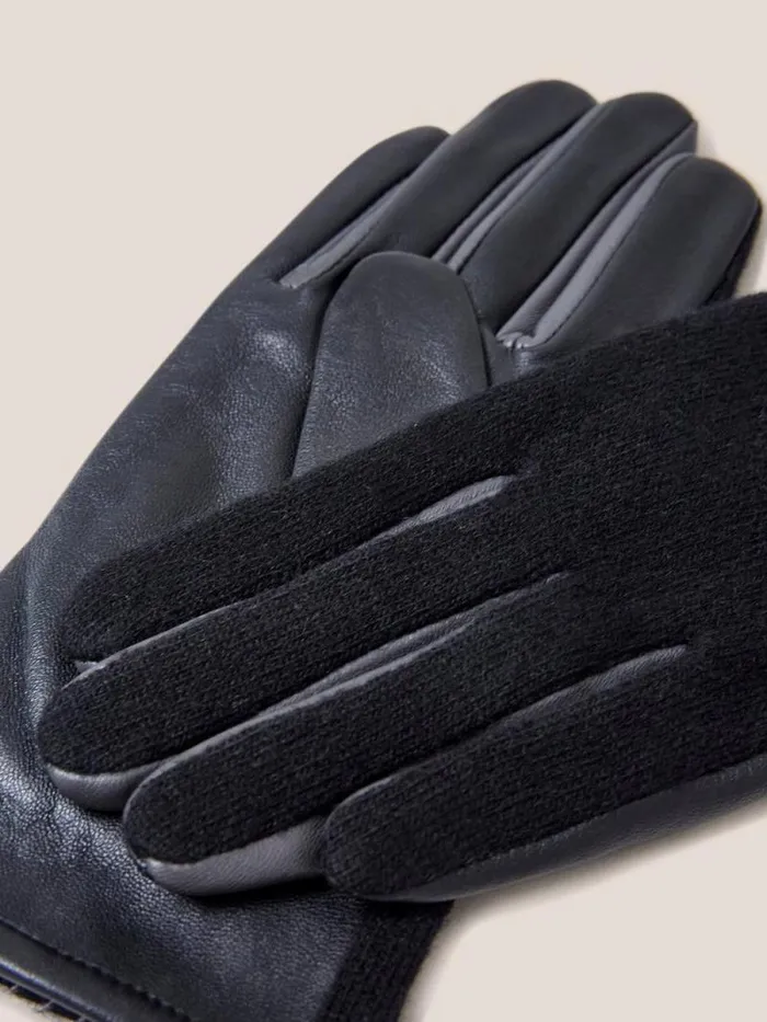 Women Lucie Leather Glove Pure Black White Stuff Hats and Gloves