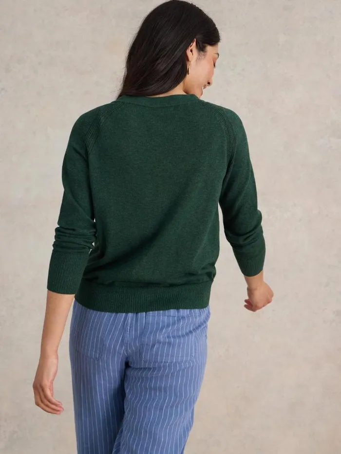 Women LULU LONG SLEEVE CREW NECK CARDI Dark Green White Stuff Knitwear Women LULU LONG SLEEVE CREW NECK CARDI Dark Green White Stuff Knitwear