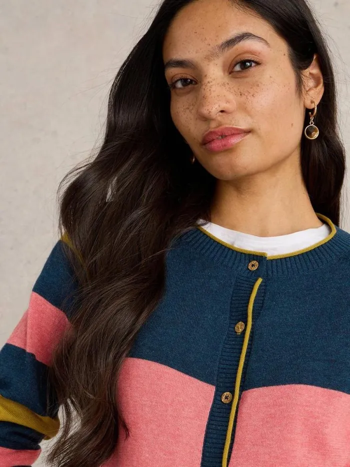 Women LULU STRIPE CREW CARDI Chartreuse Multi White Stuff Knitwear Women LULU STRIPE CREW CARDI Chartreuse Multi White Stuff Knitwear