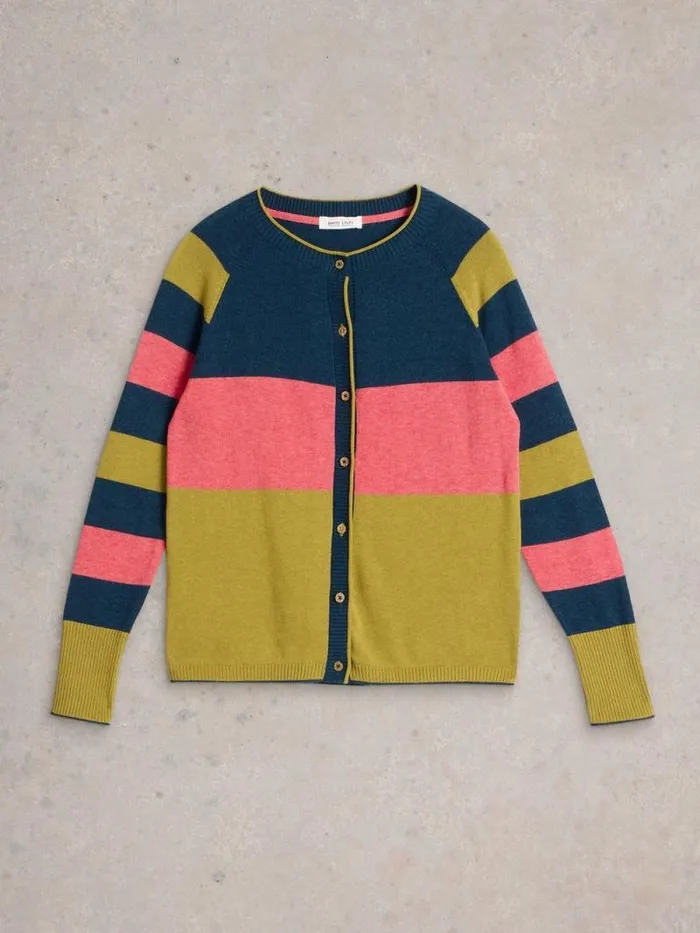 Women LULU STRIPE CREW CARDI Chartreuse Multi White Stuff Knitwear Women LULU STRIPE CREW CARDI Chartreuse Multi White Stuff Knitwear