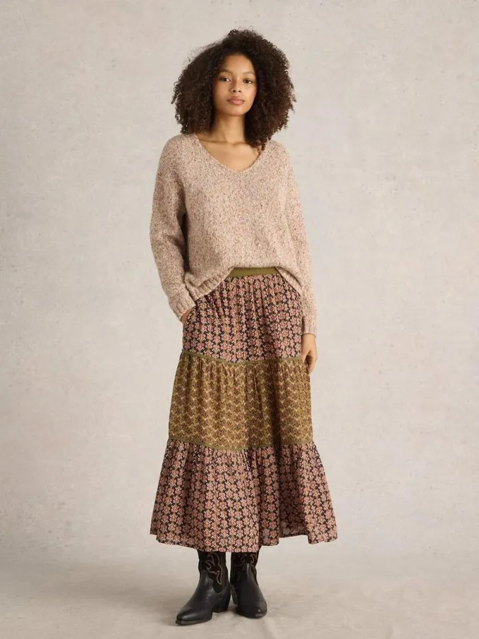 Women Mabel Mixed Print Midi Skirt Black Multi White Stuff Skirts