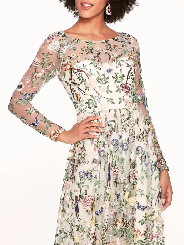 Women Marchesa Marchesa Notte Botanical Embroidered Gown Ivory Multi