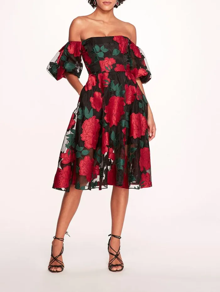 Women Marchesa Marchesa Notte Claude Midi Dress Black Multi