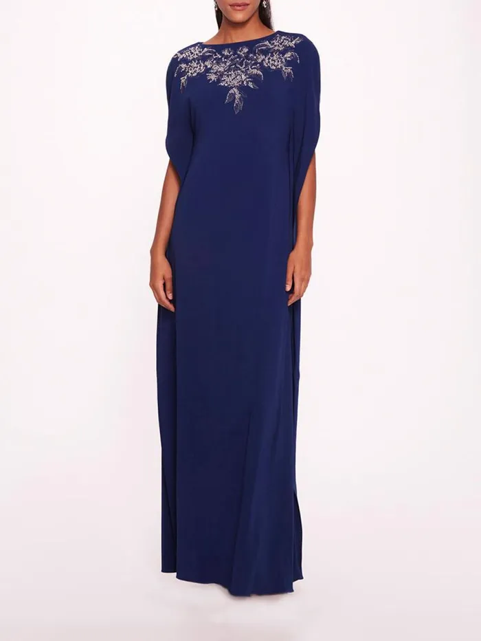 Women Marchesa Marchesa Notte Embroidered Crepe Kaftan Navy
