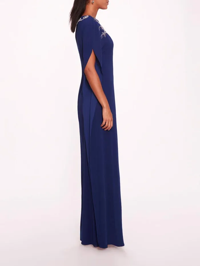 Women Marchesa Marchesa Notte Embroidered Crepe Kaftan Navy
