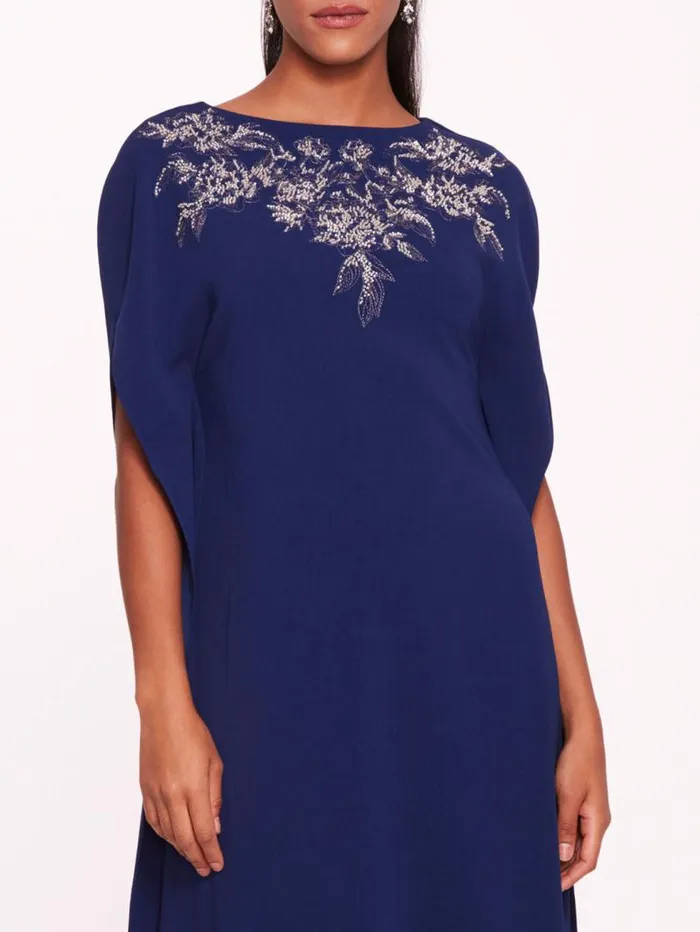 Women Marchesa Marchesa Notte Embroidered Crepe Kaftan Navy