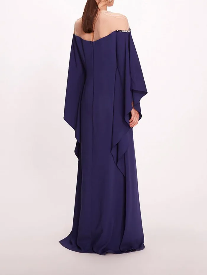Women Marchesa Marchesa Notte Embroidered Illusion Kaftan Navy