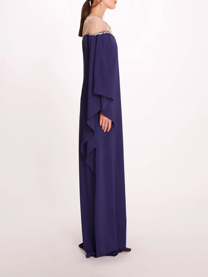Women Marchesa Marchesa Notte Embroidered Illusion Kaftan Navy