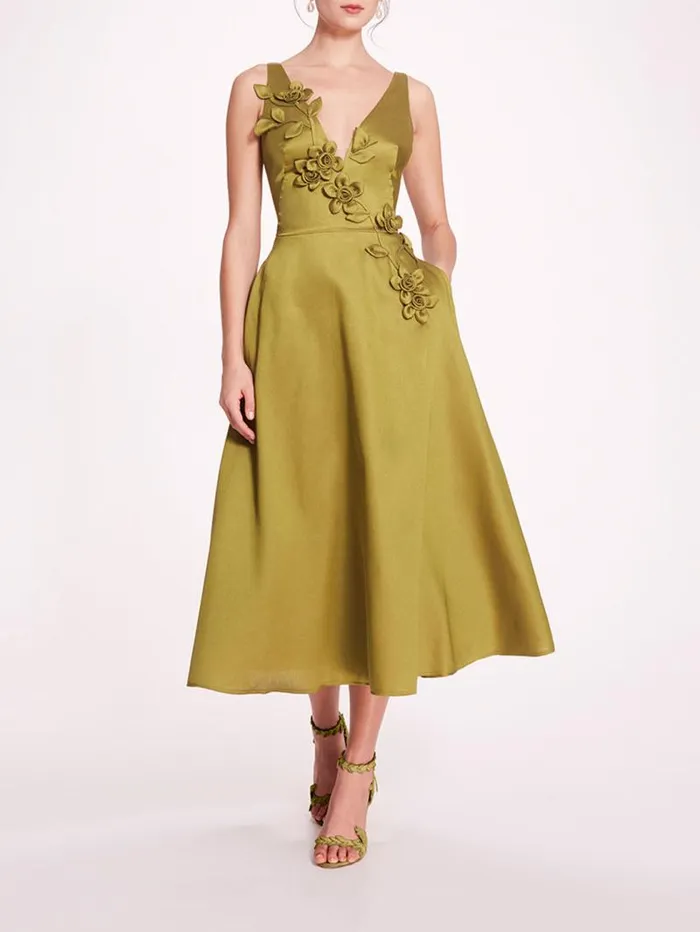 Women Marchesa Marchesa Notte Floral Mikado Midi Dress Olive