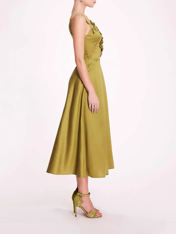Women Marchesa Marchesa Notte Floral Mikado Midi Dress Olive