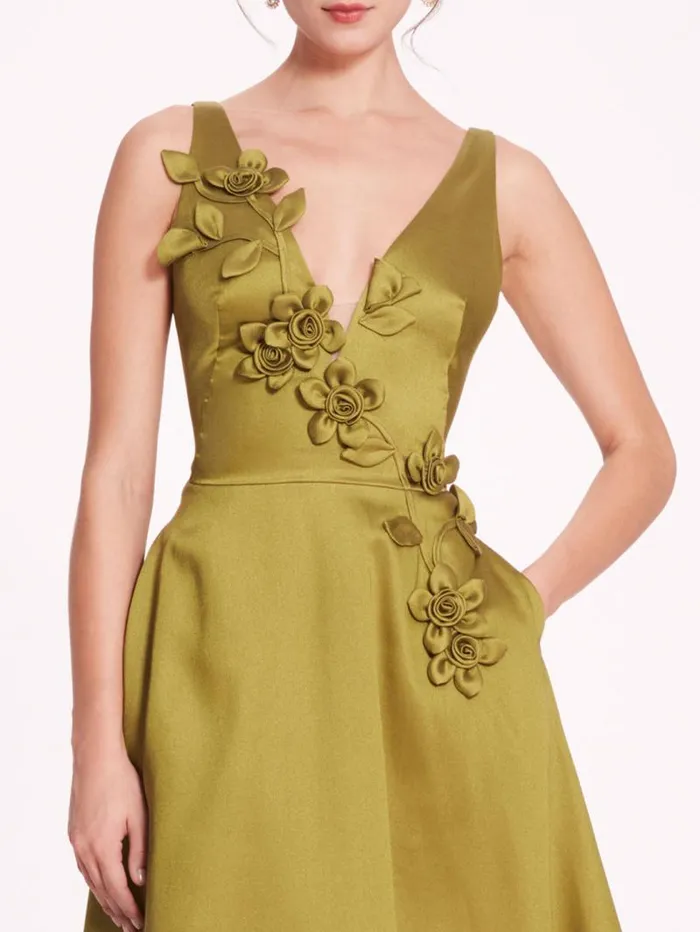 Women Marchesa Marchesa Notte Floral Mikado Midi Dress Olive