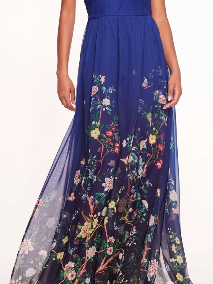 Women Marchesa Marchesa Notte Flowering One Shoulder Gown Indigo Multi