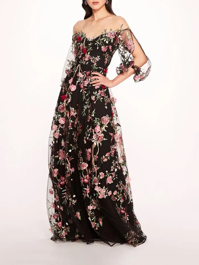 Women Marchesa Marchesa Notte Garden Of Eden Gown Black Multi