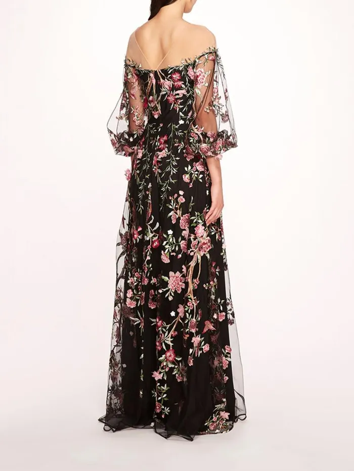 Women Marchesa Marchesa Notte Garden Of Eden Gown Black Multi