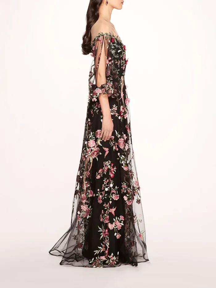 Women Marchesa Marchesa Notte Garden Of Eden Gown Black Multi