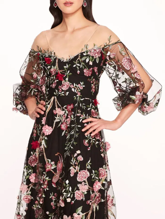 Women Marchesa Marchesa Notte Garden Of Eden Gown Black Multi