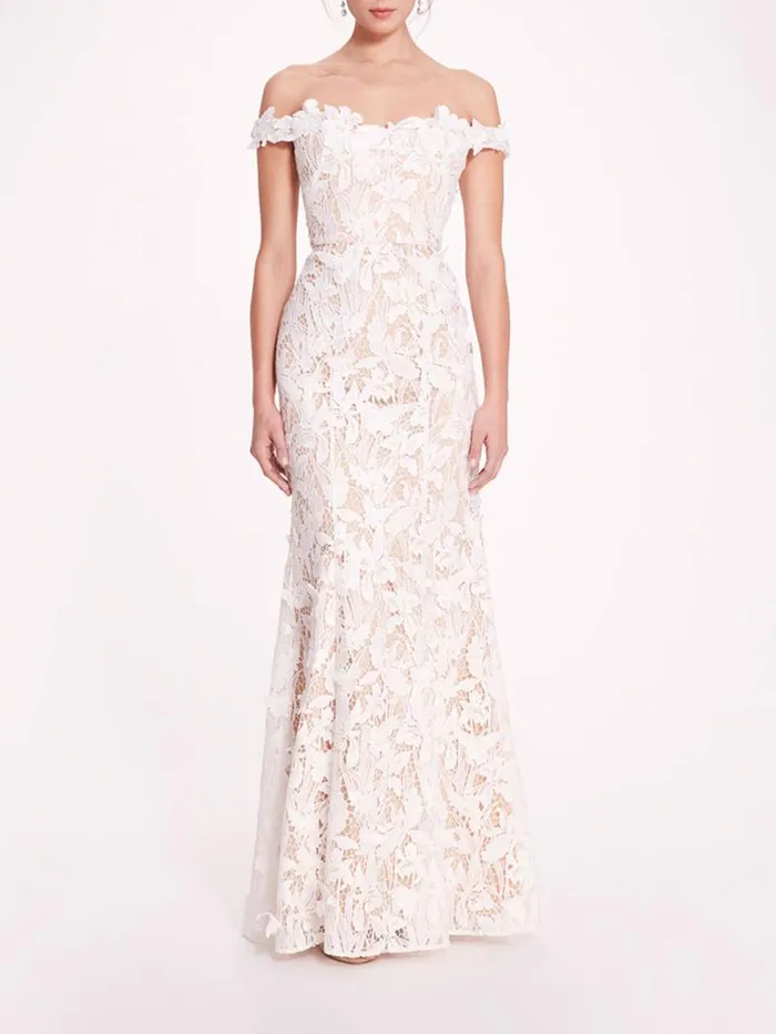 Women Marchesa Marchesa Notte Organic Lace Gown Ivory