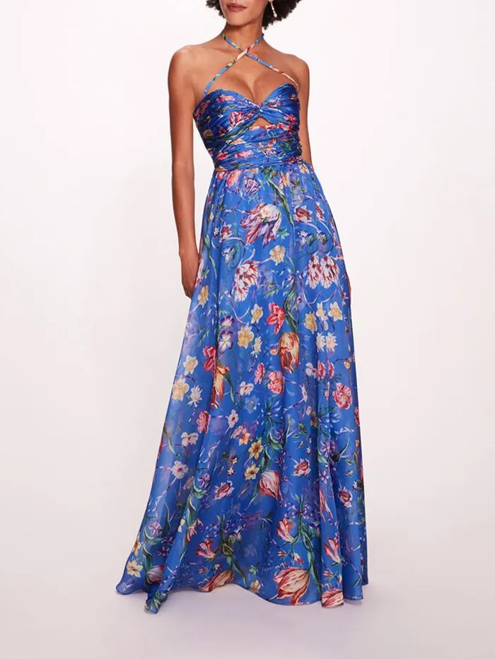 Women Marchesa Marchesa Notte Ribbons Cape Gown Blue