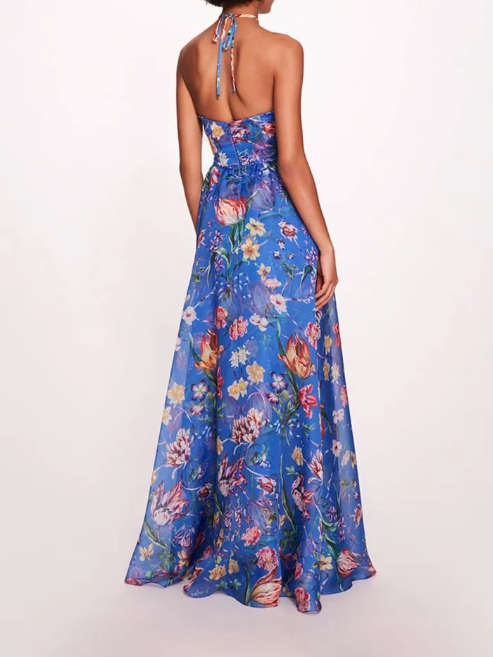 Women Marchesa Marchesa Notte Ribbons Cape Gown Blue