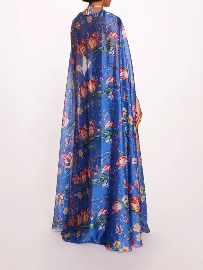 Women Marchesa Marchesa Notte Ribbons Cape Gown Blue