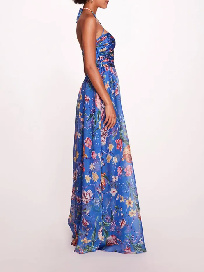 Women Marchesa Marchesa Notte Ribbons Cape Gown Blue