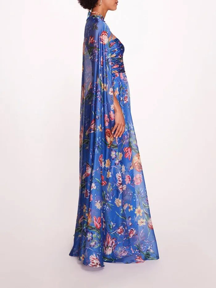 Women Marchesa Marchesa Notte Ribbons Cape Gown Blue