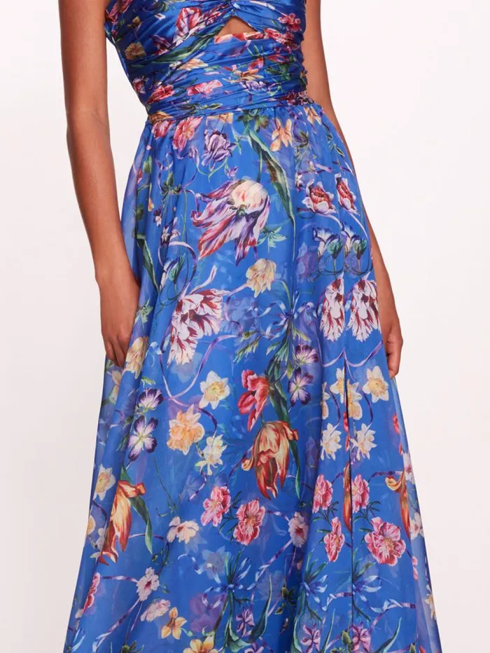 Women Marchesa Marchesa Notte Ribbons Cape Gown Blue
