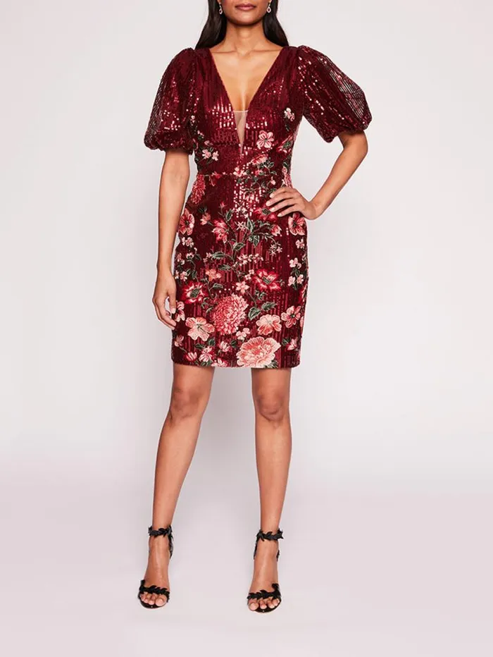 Women Marchesa Marchesa Notte Shimmer Mini Dress Burgundy Multi