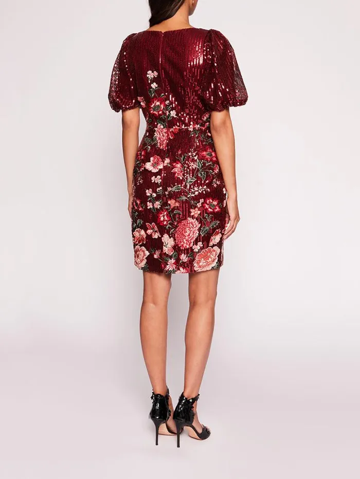 Women Marchesa Marchesa Notte Shimmer Mini Dress Burgundy Multi