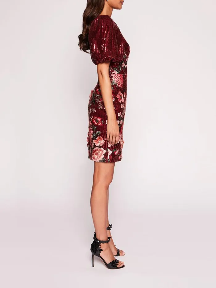 Women Marchesa Marchesa Notte Shimmer Mini Dress Burgundy Multi