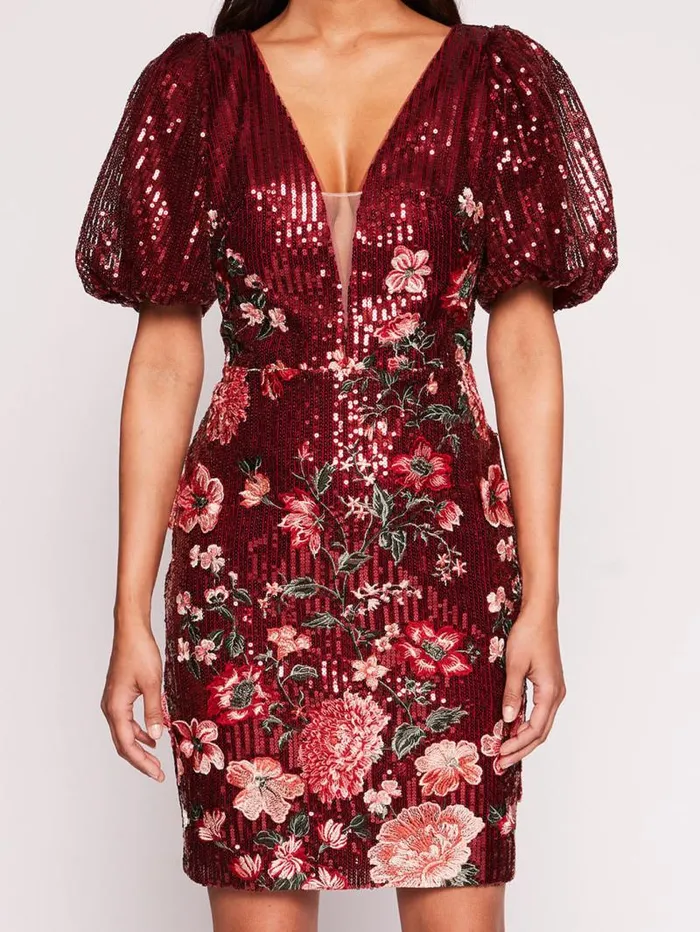 Women Marchesa Marchesa Notte Shimmer Mini Dress Burgundy Multi