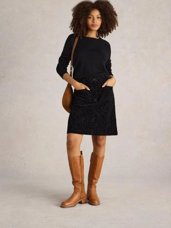 Women Melody Organic Cord Skirt Black Print White Stuff Skirts