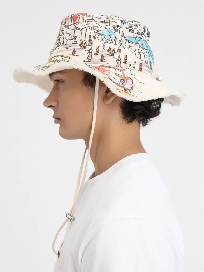 WomenMen Hats JACQUEMUS The Artichaut Bucket Hat Print Capri Cars White WomenMen Hats JACQUEMUS The Artichaut Bucket Hat Print Capri Cars White