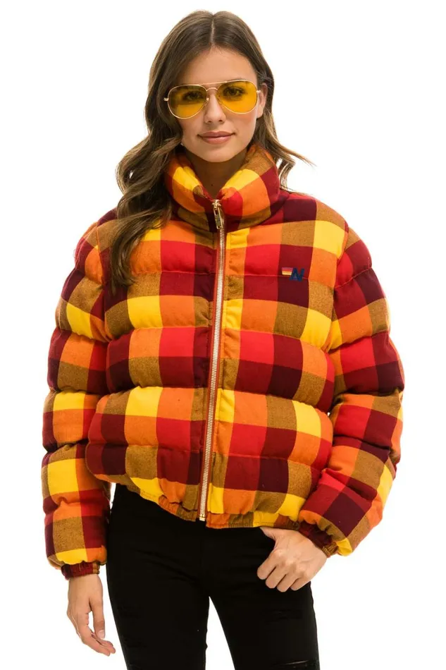 WomenMen Outerwear Aviator Nation APRES PLAID PUFFER JACKET 8211 SURFY PLAID