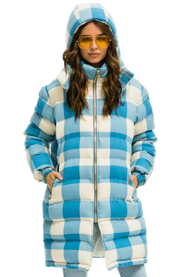 WomenMen Outerwear Aviator Nation PLAID UNISEX LONG TREKKER JACKET 8211 SKY PLAID
