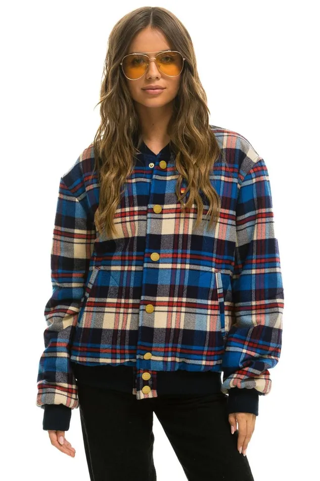 WomenMen Outerwear Aviator Nation PLAID UNISEX VARSITY JACKET 8211 PATRIOT PLAID