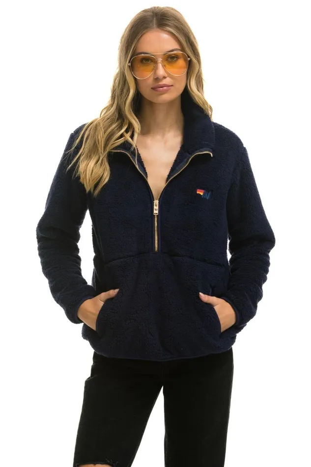 WomenMen Outerwear Aviator Nation TEDDY UNISEX HALF ZIP JACKET 8211 NAVY