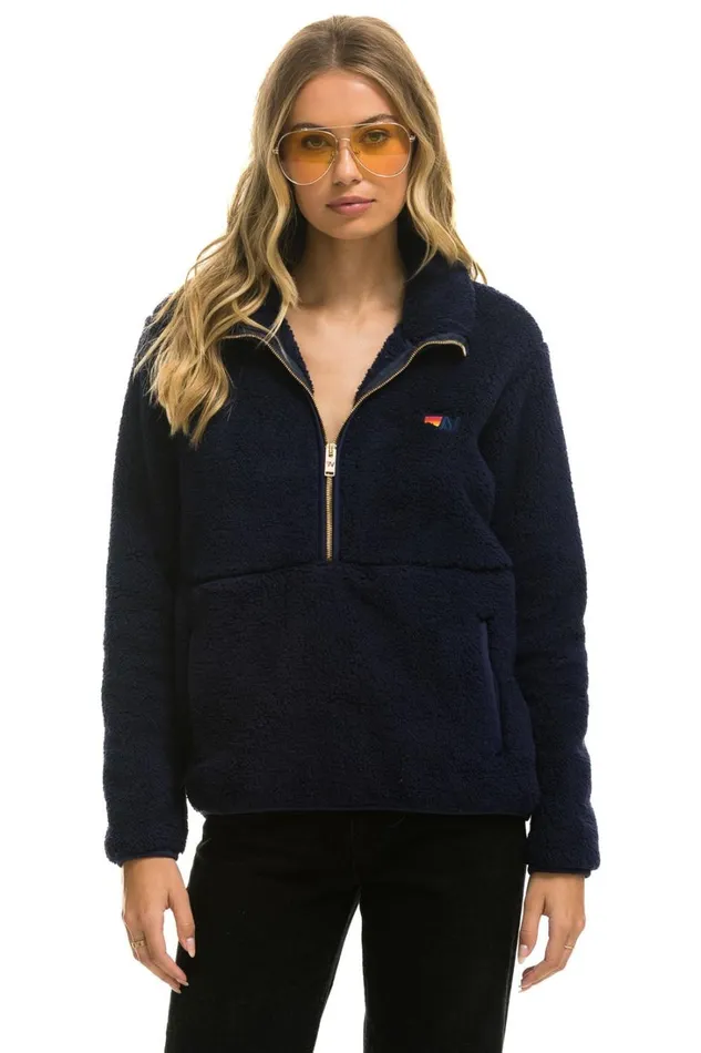 WomenMen Outerwear Aviator Nation TEDDY UNISEX HALF ZIP JACKET 8211 NAVY WomenMen Outerwear Aviator Nation TEDDY UNISEX HALF ZIP JACKET 8211 NAVY