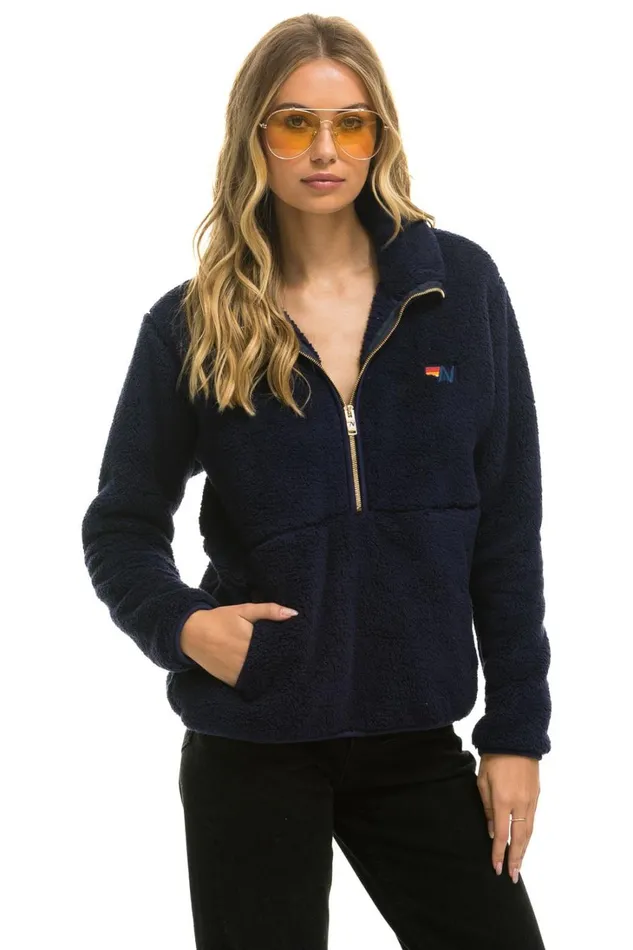 WomenMen Outerwear Aviator Nation TEDDY UNISEX HALF ZIP JACKET 8211 NAVY WomenMen Outerwear Aviator Nation TEDDY UNISEX HALF ZIP JACKET 8211 NAVY