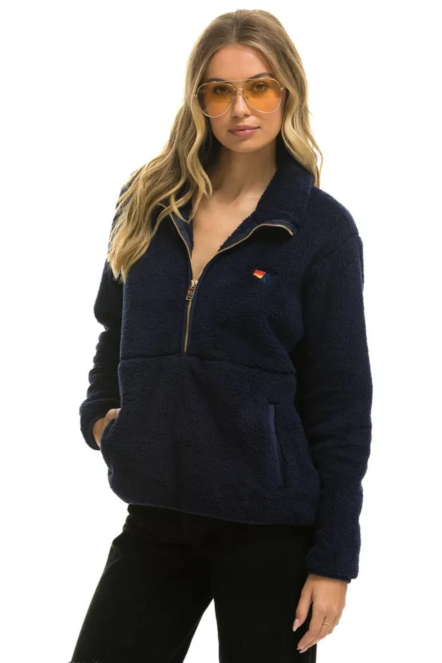 WomenMen Outerwear Aviator Nation TEDDY UNISEX HALF ZIP JACKET 8211 NAVY WomenMen Outerwear Aviator Nation TEDDY UNISEX HALF ZIP JACKET 8211 NAVY